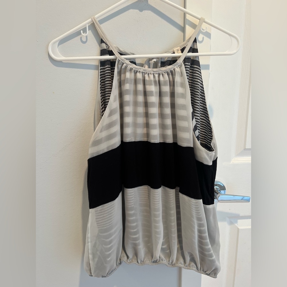 Mind Code black and white striped halter top, size Large